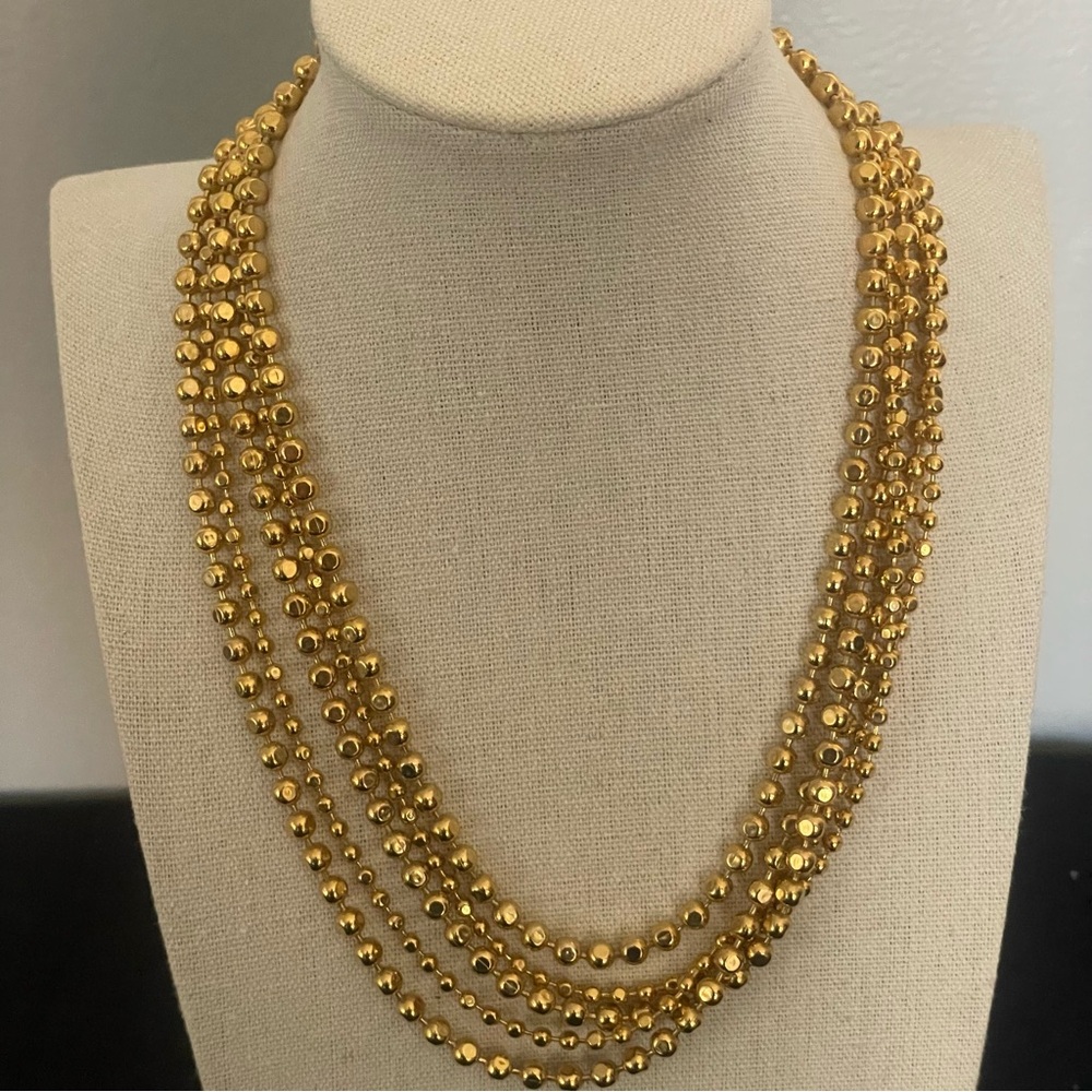Elegant Five Strand Gold Tone Beaded Necklace